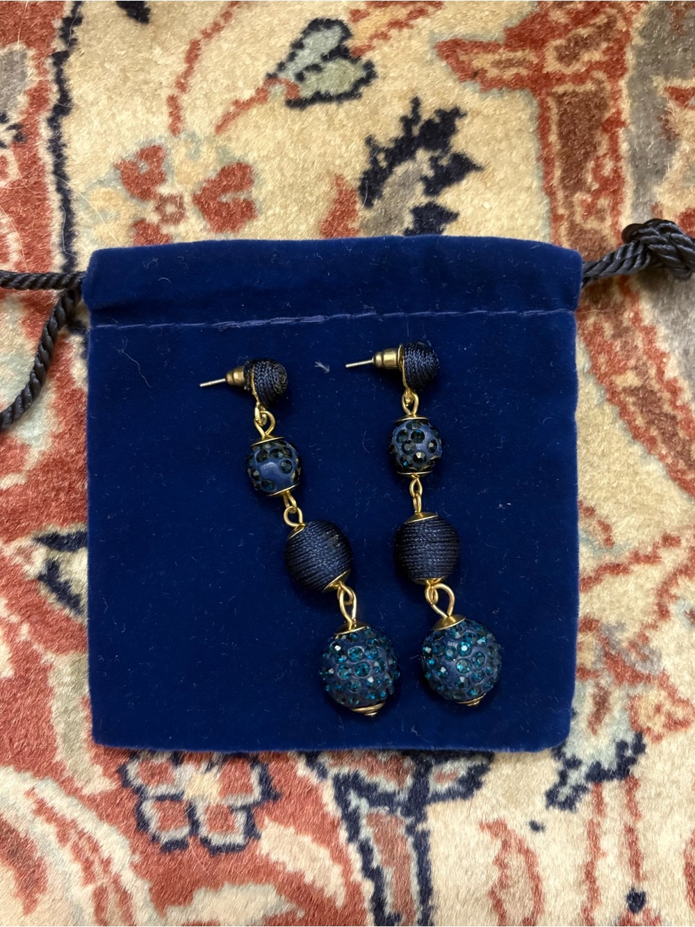 Vintage Blue Woven Drop Earrings with Woven Detail